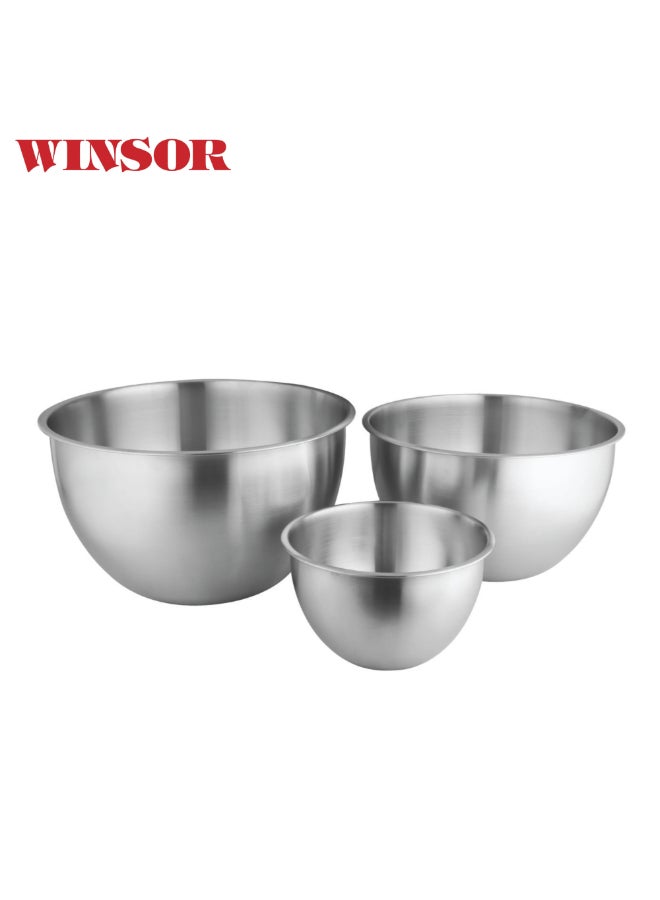 Winsor طقم وعاء خلط WINSOR 3 قطع – أوعية من الفولاذ المقاوم للصدأ للتداخل للطهي | وعاء خبز | أوعية تقديم للسلطة والحبوب والشوربة والمعكرونة والفواكه | WR80835 - Image 2
